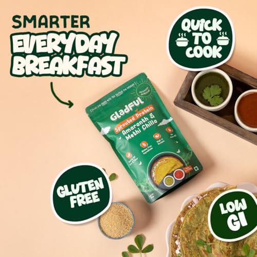 Image of Gladful Sprouted Lentils & Millets Protein Methi Chilla Dosa Mix, No Maida, No Palm Oil, No Cholesterol, Gluten Free, High Fiber 200 G (Pack Of 1)