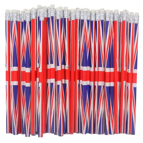 SHINEOFI Lot de 60 crayons à papier en bois avec motif drapeau anglais de 18,9 cm avec gomme - Crayons polyvalents pour l'école, le bureau et la décoration de festival