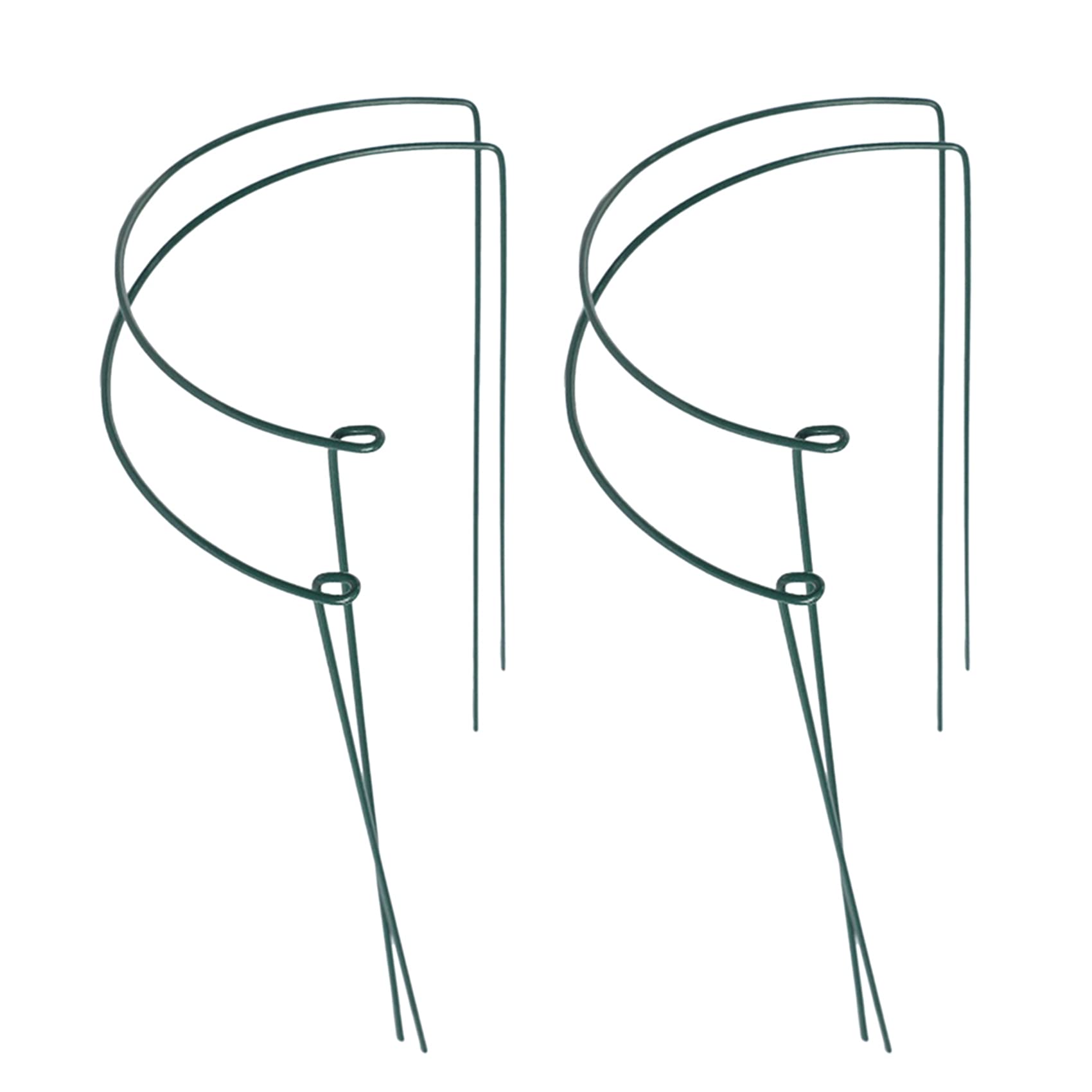 Pomoflexi 4 Pcs Plant Support Stakes Ring Cage Metal Garden Plant Stake Green Half Round Plant Support Ring Large Plant Supports