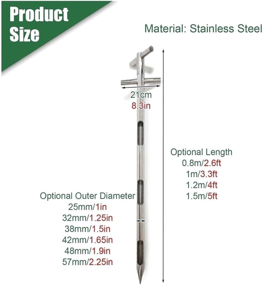 Stainless Steel 3-Slot Grain Probe Sampler, 38mm Diameter, 2.6/3.3/4/5 Ft Fertilizer & Soil Sampling Tool for Garden & Farm Use(Dia38mm/1.5in)