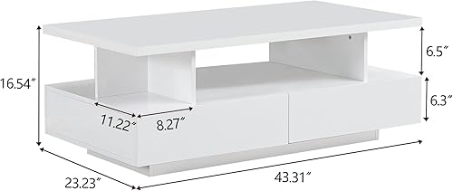 Miniatura 2 de Mesa de centro LED, moderna mesa de centro de alto brillo con 4 cajones y estante de exhibición abierto, mesas centrales rectangulares de madera con