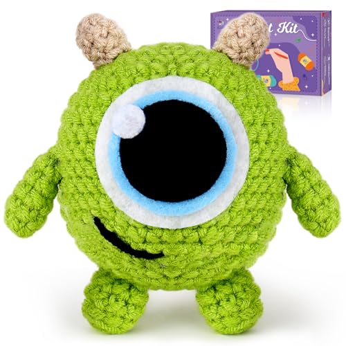 Crochetta Crochet Kit for Beginners, Crochet Starter Kit w Step-by-Step Video Tutorials, Beginner Crochet Kit for Adults Kids Women Men Complete Kit Included (Big Eyed Monster)