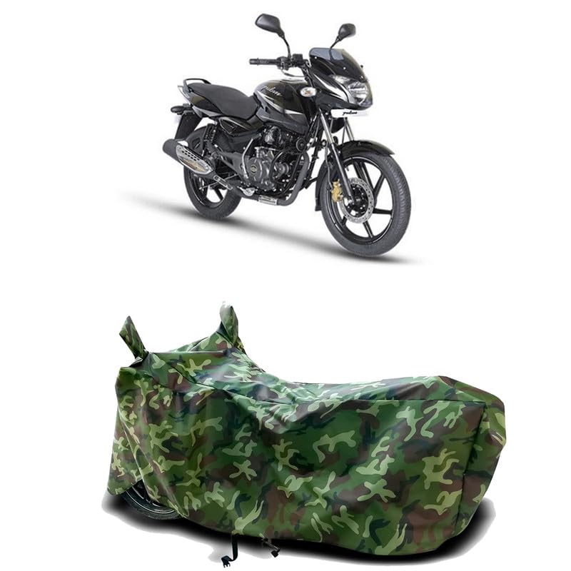 Image of DUFFEL-100% Heat Protection Two Wheeler Bike /Scooty Body Cover for Bajaj Pulsar 150 BS6 Water Resistance /UV-Rays /Birds Dropping /Scratchproof /Dust Proof /Waterproof[Green Jungle Print]