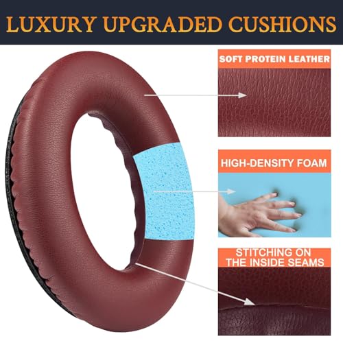 Image of SoloWIT Protein Leather Earpads Cushions for Bose Headphones, Replacement Ear Pads for Bose QuietComfort 15 QC15 QC25 QC2 QC35 /Ae2 Ae2i Ae2w /SoundTrue & SoundLink Around-Ear Series - Burgundy