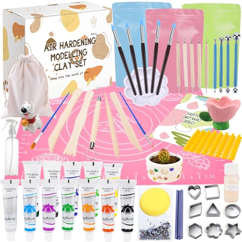 USHOP Kit Arcilla Secado al Aire,Kit de Cerámica para Principiantes,Kit de Ceramica Adecuado,Niños y Adultos, Kit de Iniciación con Arcilla de Secado al Aire, Herramientas Incluidas