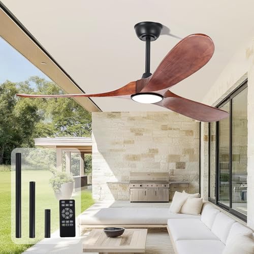 Image of heimo 52 Inch Ceiling Fan with Light and Remote,Wood Outdoor Ceiling Fans with Lights Dimmable for Bedroom Living Room Patios Kitchen Modern 3 Blade Propeller Indoor Fan (Walnut)