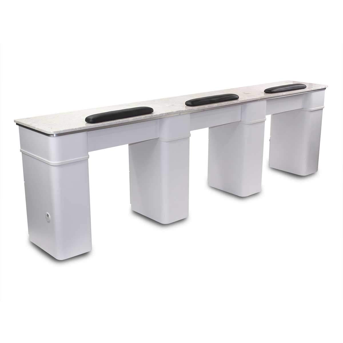 MAYAKOBA Sonoma Triple Manicure Table, Nail Station for Beauty Salon Furniture & Equipment, Marble Top, Modern White/Silver