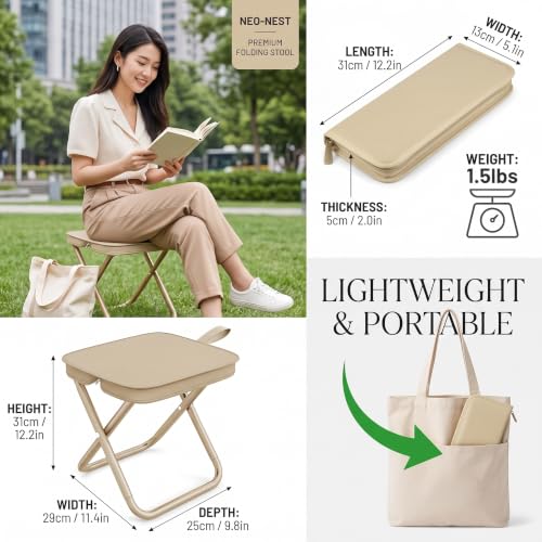 Image of Handbag Folding Stool Zipper Bag Foldable Camping Chairs, Pack of 1