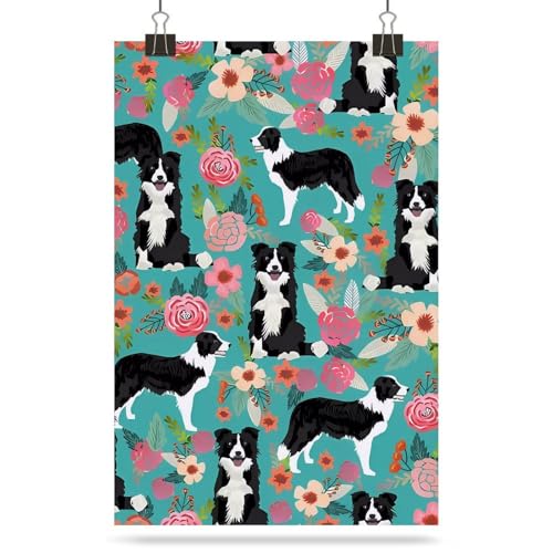 Poster border collie et fleurs pour une ambiance de chambre douce