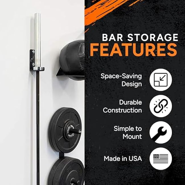 PRx Performance Wall-Mounted Barbell Rack - Space-Efficient Barbell Storage for Home & Commercial Gyms, Durable & American-Made, Space Saving Workout Accessory, Storage Solution- Single Holder -Black