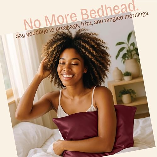 Image of BLISSFORD Satin Pillowcase with Zipper, for Hair and Skin Care, Feels Soft and Cool Like a Silk Pillowcase, Satin Pillow Cases 2 Pack, Slik Pillow Cover, Burgundy, Standard, Set of 2