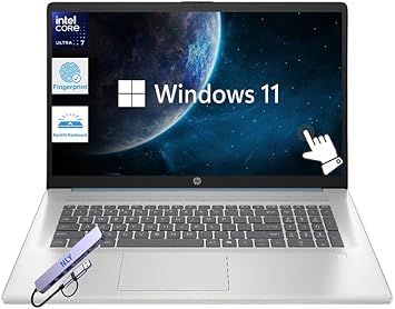 HP Touchscreen 17.3" Business Laptop Computer, 16GB RAM 256GB SSD, Intel Core Ultra 7 255U (12-Core), Windows 11 Home, Fingerprint Reader, Backlit KB, Numeric Keypad, Docking Station, Moonlight Blue