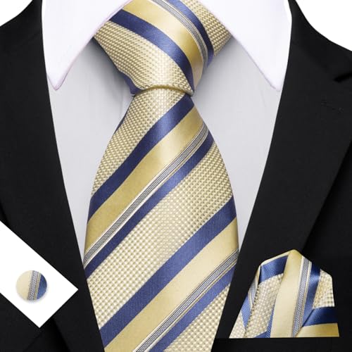 Image of Barry.Wang Mens Tie Set Plaid Check Neckties Formal Business Wedding Luxury Pocket Square Cufflinks