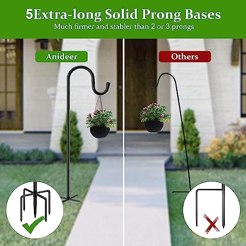 Anideer 48" Shepherds Hooks For Outdoor, Heavy Duty Garden Bird Feeder Pole For Hanging Bird Feeder, Plant Baskets, Solar Light Lanterns, Outdoor Plant Hanger Hook With 5 Base Prongs,1 Packs #TOP5