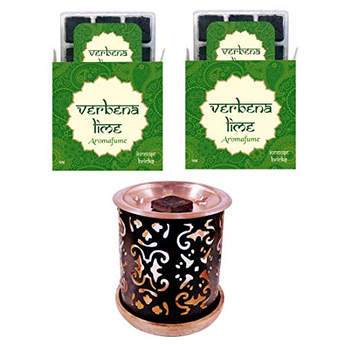 Aromafume Verbena Lime Incense Bricks (2 X 9 Bricks) & Taj Exotic Burner By Aromafume | Ideal For Mood Upliftment & Positivity | Natural, Low Smoke, Non-Toxic Incense Bricks #TOP13