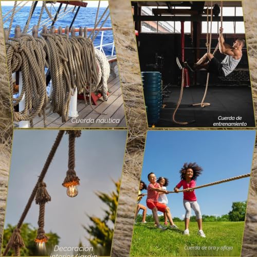 Miniatura 5 de Aoneky Cuerda De Yute Natural - 14 16 20 22 25 30 40 50mm, 8 15 30m, Cuerda Gruesa De Cáñamo Torcida Para Bricolaje, Cuerda Decorativa Para Hogar Casa Jardín Deportes, Marrón 30m 40mm