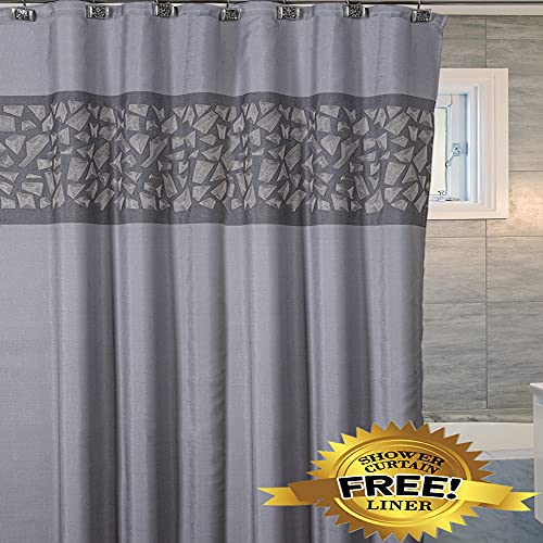 Decorative Fabric Grey Shower Curtain For Bathroom - Includes Free Peva Liner - Hotel Quality Decorative Gray Bathroom Shower Curtains Fabric, Water Repellent 72 X 72 Inch, Heavy Duty 290 Gsm #TOP5