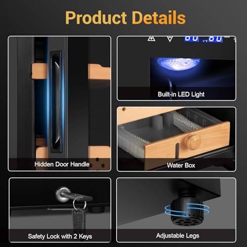 Image of 50L Electric Humidor, 300 Counts Large Capacity,Thermostatic Humidor Cabinet with Digital LED Screen, Safety Lock,Smart Humidity & Temp Control, Gifts for Men