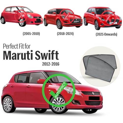 Image of Autofact Car Sunshades for Maruti Swift (2012 to 2016), UV Protection, Useful Car Accessories, Custom fit Sun Shades for Side Windows, Set of 4