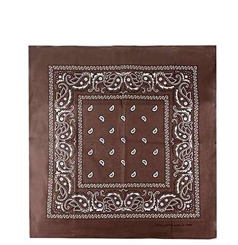 JOPHY & CO. Bandanas unisex 100% algodón con motivo paisley y un color, pañuelo para el pelo/cuello/muñeca/cabeza, COD.644 (Marrón Paisley)