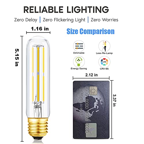Leools T10 Led Bulb,Dimmable Led Tubular Bulbs 6W,Equivalent 60Watt,Daylight 4000K, 600Lm, Clear Glass,E26 Base Vintage Led Edison Bulbs, For Cabinet Display Cabinet Etc,3 Pack. #TOP1