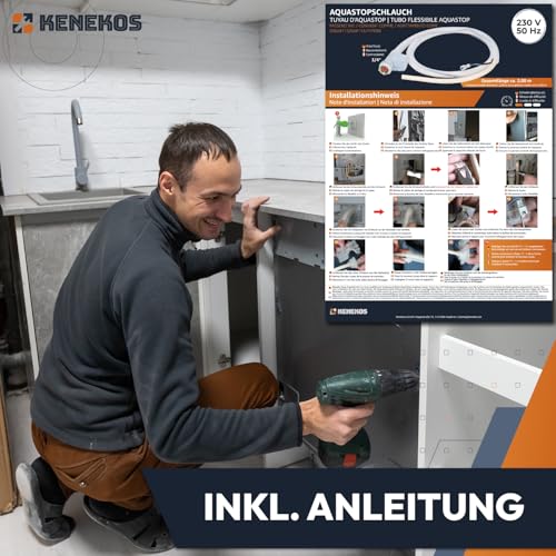 Kenekos - 1,68 m Aquastop-Schlauch BITRON Typ 902, kompatibel mit Bosch/Siemens Spülmaschinen, wie 00668113/668113. Sicherheitszulaufschlauch für verschiedene Spülmaschinen.