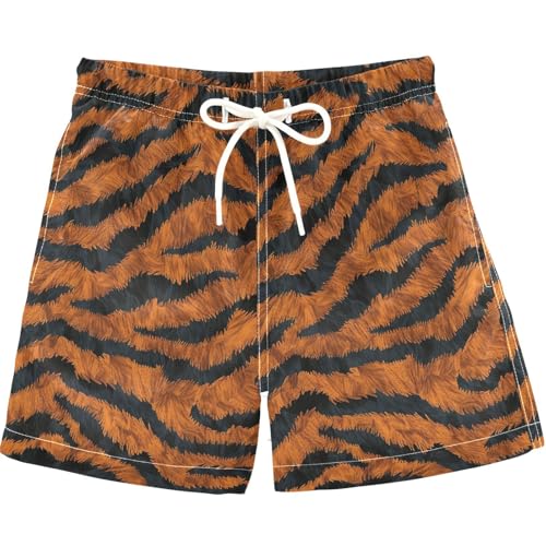 visesunny Summer Boy's Beach Shorts Tiger Texture Pattern Quick Dry Swim Trunks Baby Boy Bathing Suit with Pockets