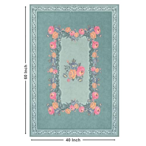 Image of Cloth Fusion Rectangular Velvet Floral Centre Table Cover Cloth, Table Cloth With Elegant Floral Pattern For Living Room (40x60 Inch, Turquoise)
