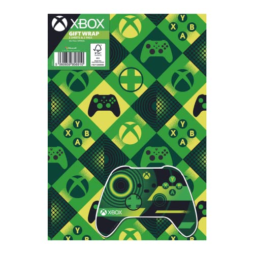Offizielles Xbox-Geschenkpapier, 2 Bögen und Etiketten, für Geschenke, offizielles Lizenzprodukt