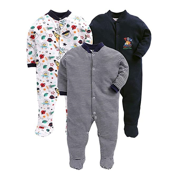 Image of Pooja Baby Rompers Sleepsuit Kid's Cotton All Over Print Night Suits Pack of 3