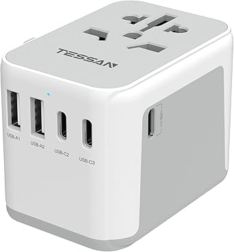 TESSAN Universal Travel Adapter, International Power Adapter 5.6A 28W 3 USB C 2 USB A Ports, Travel Worldwide Plug Adaptor, Outlet Wall Charger for Europe UK EU AUS (Type C/G/A/I)