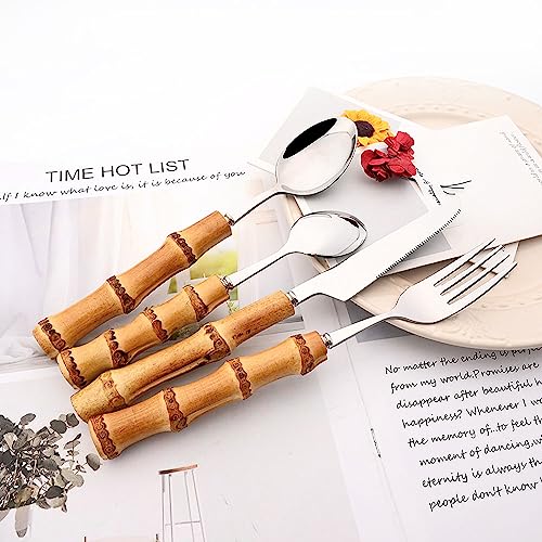 Snplowum ZHUB-SIL-8P-DIFORK 8Pcs Dinner Fork, Stainless Steel And Natural Bamboo Cutlery Table Fork thumb #2