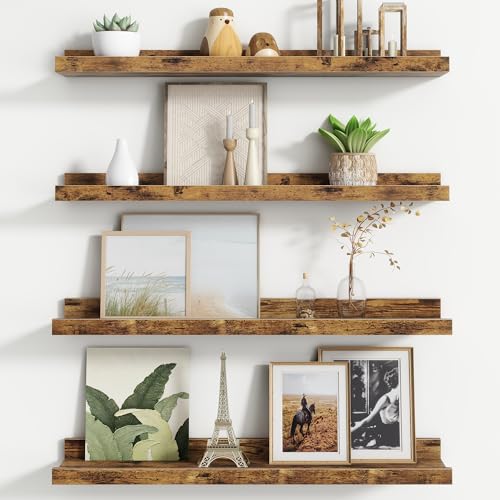 Image of FLYJOE Floating Picture Ledge Shelves for Wall Set of 4, 24 Inch Wall Shelves with Lip Long Large Nursery Book Shelf for Toys Storage Kids Bookshelf Wall Mounted Living Room Bedroom Decor Frames