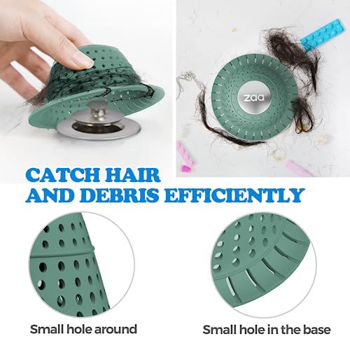 Image of zaa Bathtub Drain Hair Catcher, Premium Silicone Collapsible 2 Pack Drain Protector for Pop-Up & Regular Drains of Shower, Bathtub, Tub, Bathroom, Sink, Gray Green