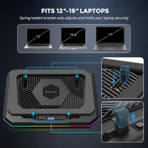 Image of Laptop Cooling Pad, Quiet Turbo Fan Laptop Cooler for 12-19 Inch Gaming Laptop and MacBook, Height Adjustable Laptop Cooling Stand with RGB Light, Sealed Airflow Cooler Pad, USB Powered