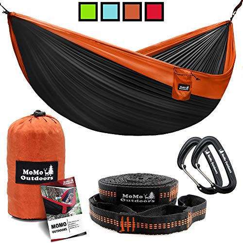 Lightweight Double Camping Hammock - Adjustable Tree Straps & Ultralight Carabiners Included