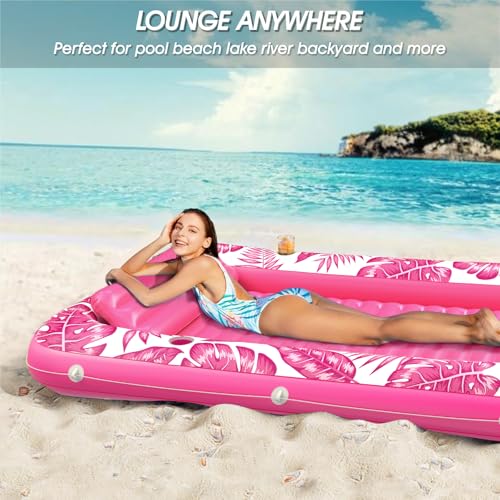 Image of Inflatable Tanning Pool Lounger Float - Jasonwell 4 in 1 Sun Tan Tub Sunbathing Pool Lounge Raft Floatie Toys Water Filled Tanning Bed Mat Pad for Adult Blow Up Kiddie Pools Kids Ball Pit (Rose,XL)