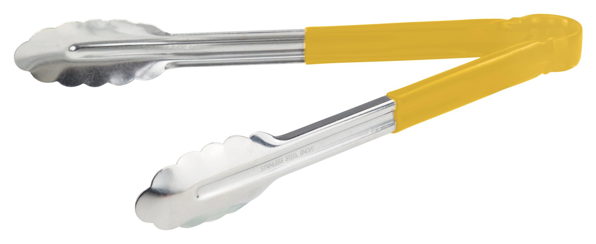Winco 12 Stainless Steel Serving Tongs with Plastic Handle Yellow