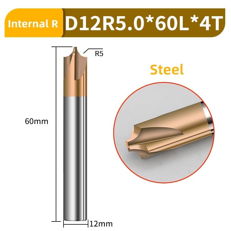 1 Stück HRC55 Radius-Eckenrundfräser R0,5 R1 R2 R3 R4 R5 Fasen-Außenradius-Fräser CNC-Werkzeug Schaftfräser(D12xR5x60Lx4T Steel)