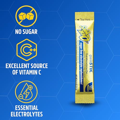 Image of Sqwincher Zero Qwik Stik, Lemonade, Sugar Free, Low Calorie, Low Sodium Electrolyte Powder Hydration Drink Mix, .11 0z Packet (Pack of 50)