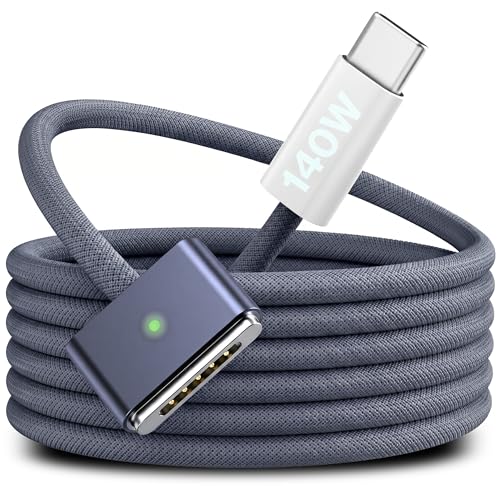 GoTekky USB-C to Magnetic 3 Charging Cable for MacBook Pro & Air 140W PD 3.1 Fast Charge Cord with Trip-Proof Snap-On Connector Double-Braided Nylon Smart LED Indicator 2M (Midnight Blue)