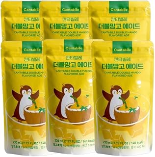 Cantabile Pouch Drink Korean Convenience Store Beverage Imported from Korea (6 Pack, Double Mango Ade)
