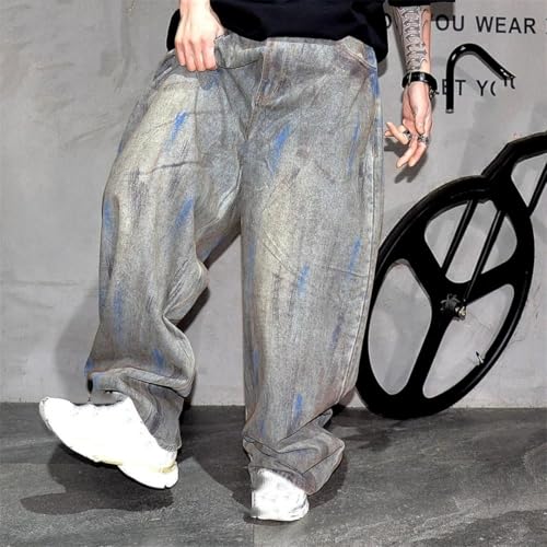 Men’S Trendy High Street Baggy Cargo Skateboard Pants Button Fly Distressed Hip Hop Streetwear Full Length Jeans2