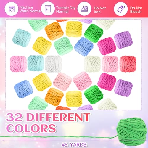 Image of Timgle 32 Skeins Chunky Chenille Yarn Soft for Crochet, Cute Color | 1470 Yards Bulky Thick Fluffy Yarn, Soft Velvet Plush Yarn for Hand Knitting Blanket Crafts Project