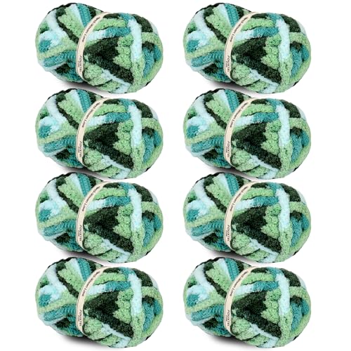 Image of 8 Jumbo Packs Chunky Chenille Yarn for Crocheting, 31.7 yds, 8 oz Each Skein Bulky Thick Fluffy Yarn for Knitting, Super Bulky Chunky Yarn for Hand Knitting Blanket, Soft Plush - Muti Green