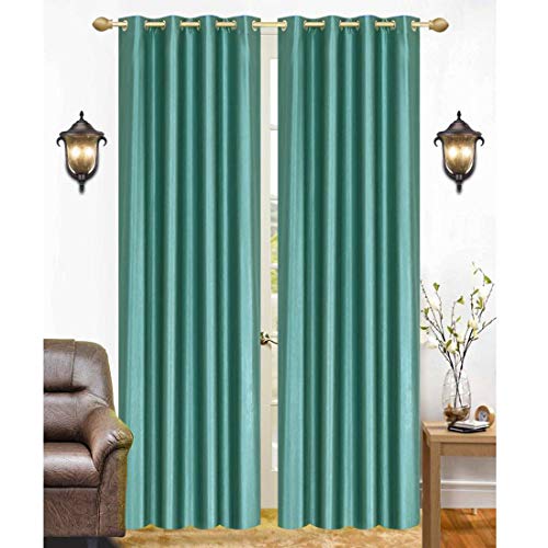 Image of Polyester Eyelet Long Door Curtain, Solid Plain Light Filtering Curtain for Bedroom, Living Room & Home Office, 9 Feet (108 x 48 Inch), Aqua, Pack of 4
