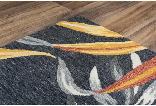 Image of Floral Pattern Wool Carpet with Loop Texture Yarn Anti Shedding Carpet Size 7x10 Feet A2 Grey & Multi Color