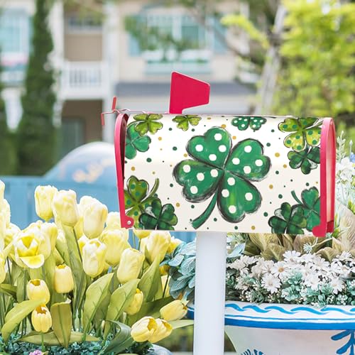 Image of St. Patrick's Day Mailbox Covers Magnetic Standard Size 21 X 25.5 Inch Green Shamrock Magnetic Mailbox Cover St Patricks Day Mailbox Wraps Post Box Cover Decoration Outdoor Garden Home Yard