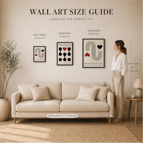 Image of Suneree Bauhaus Wall Art Set of 2 Framed Paintings | Geometric Abstract Modern Art Poster Black Red | Living Room Office Contemporary Home Decor (Art 14, 13x19 Inches, Black)