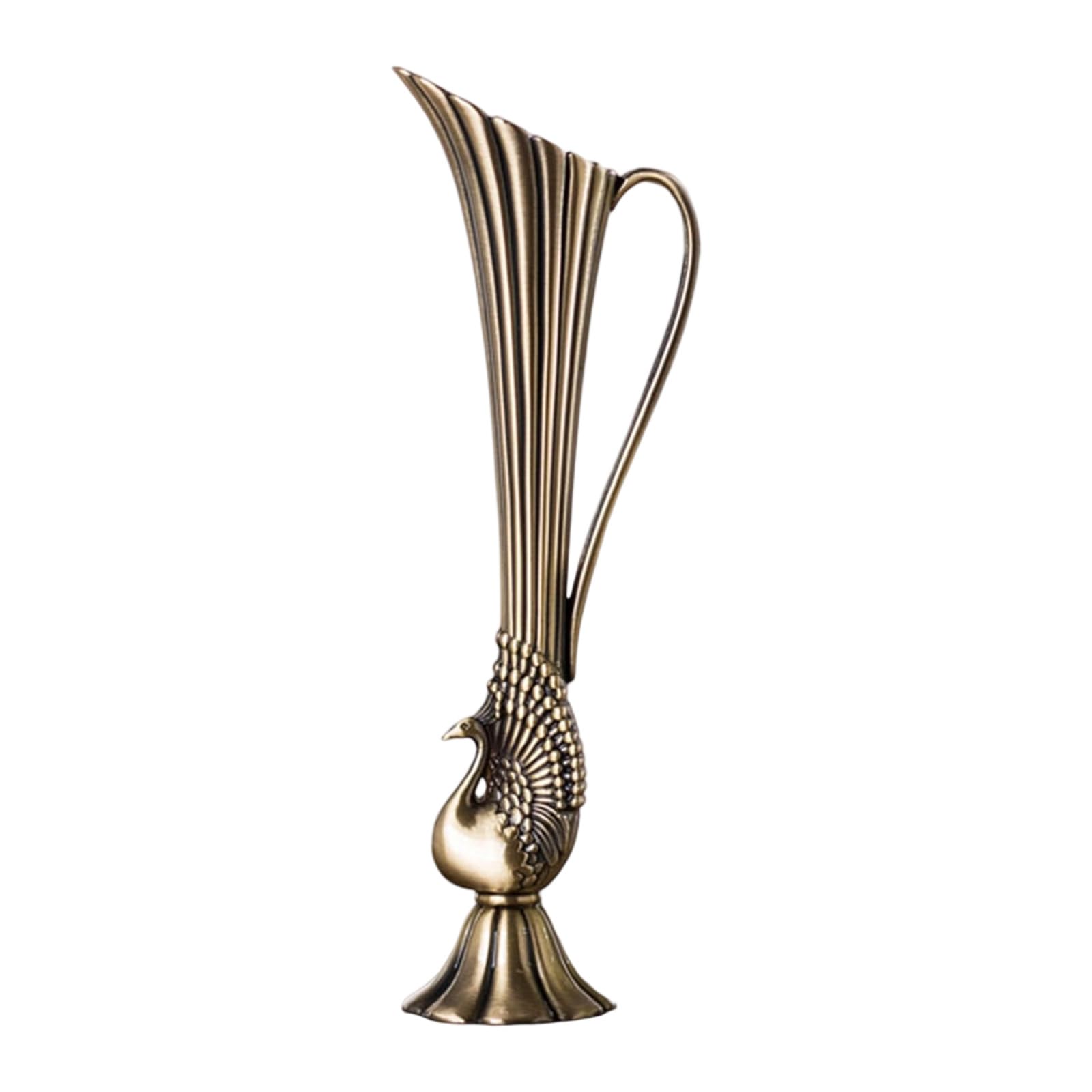 GTYLF Peacocks Carving Decorative Vases Cast Metal Flower Container with Intricate Carvings for Living Space Decors Vintage Peacocks Vases